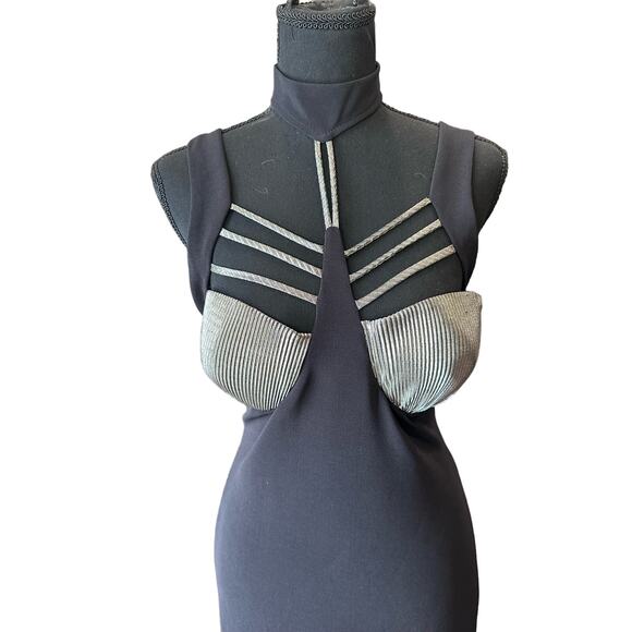 RARE VINTAGE 80s DESIGN CHAMP SPORTSWEAR PARIS NY Black & Silver Dress Large EUC - Picture 4 of 16